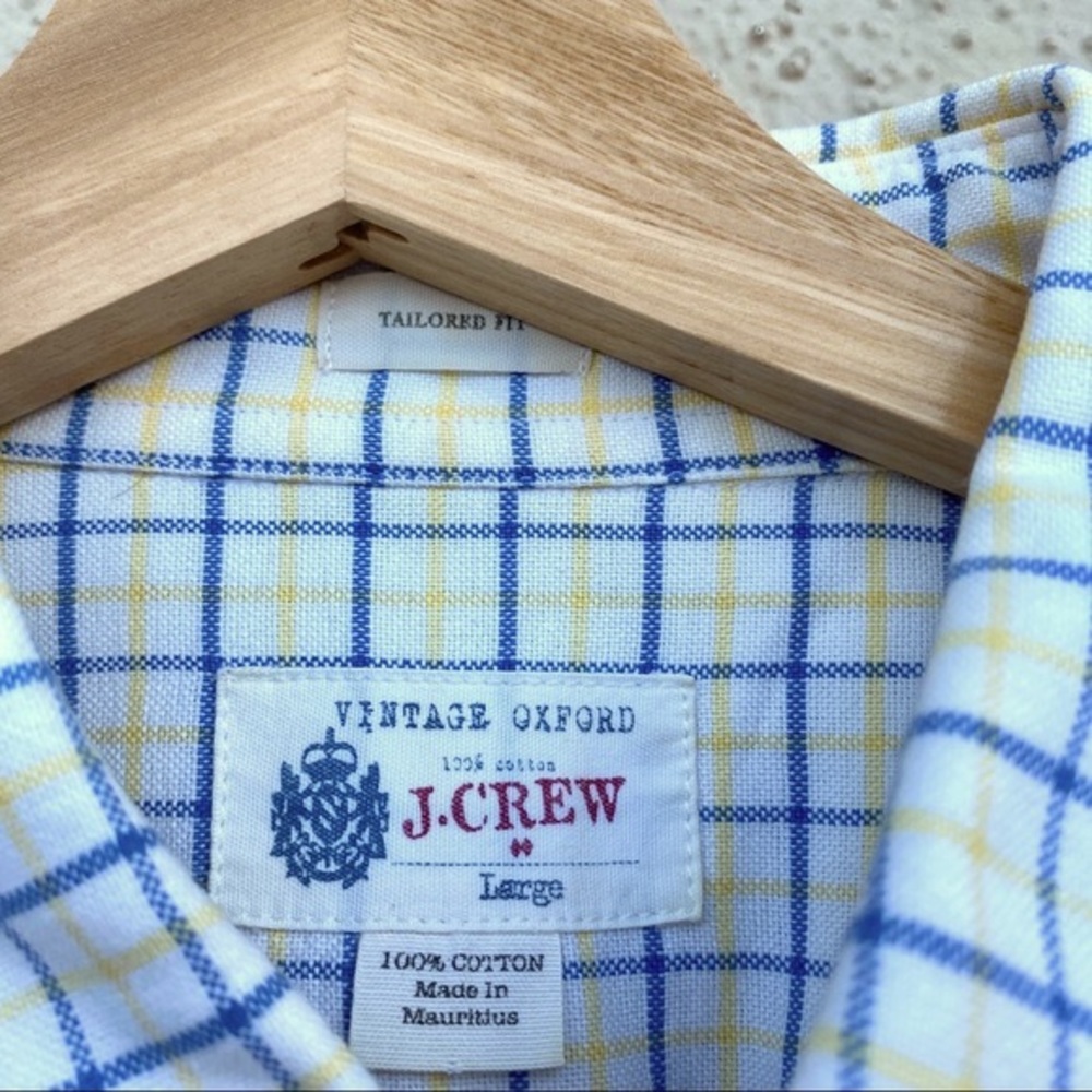 J. CREW plaid button down shirt mens long sleeve VINTAGE OXFORD tailored fit L - Picture 4 of 9